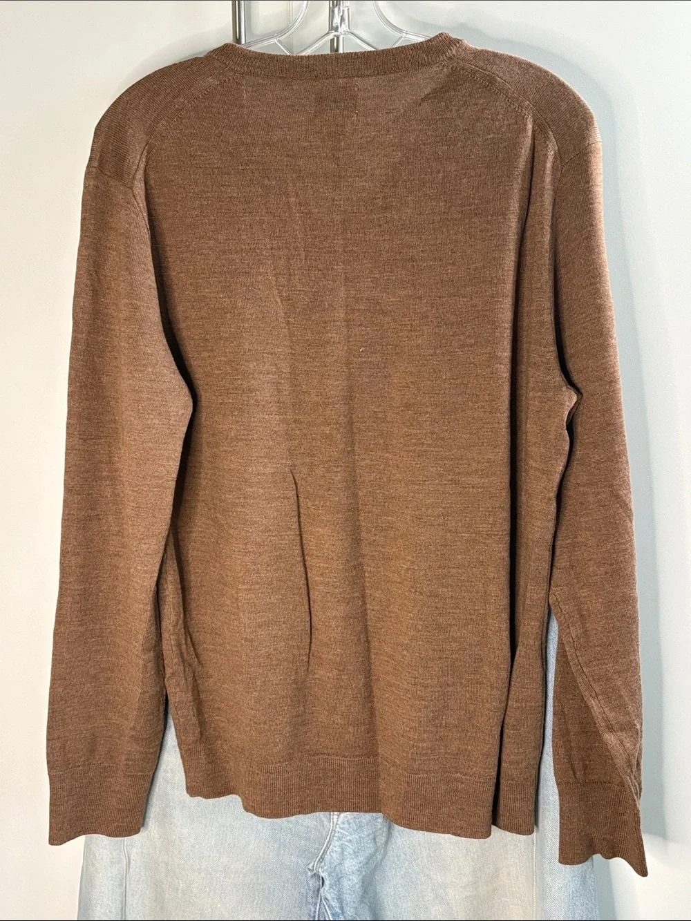 J. Crew Men's V-Neck Merino Wool Sweater in Warm Brown M